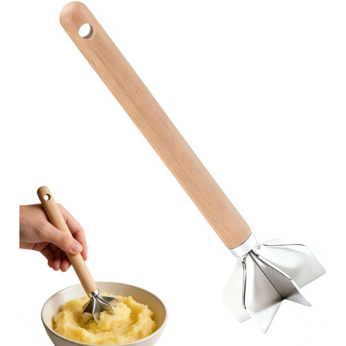 Kødhakker i rustfrit stål med 6 blade og træhåndtag