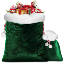 Weihnachtsmann-Geschenktüten, grün mit Kordelzug, 12 Stück