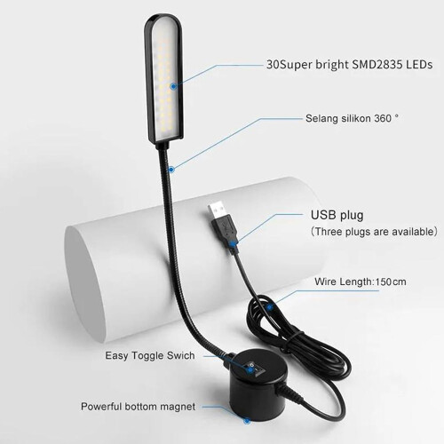 Φως Ραπτομηχανής USB, Εύκαμπτος Λαιμός Gooseneck 30 LED με Μαγνητική Βάση – Συμβατό με 2