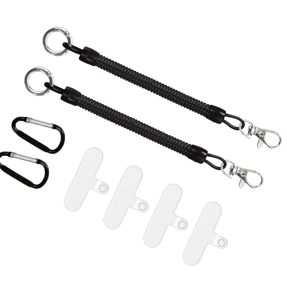 Retractable Phone Lanyard With Carabiner And Patches Black 301029003561