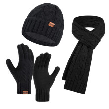 Unisex Autumn Winter Wool Set Color Block Knitted Thick Warm Hat Scarf Gloves 3-Piece Cold Weather Accessories Daily Outdoor Use Cozy Stylish