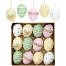 12 œufs de Pâques en plastique incassable, 6 cm, violet/jaune, pour la décoration du sapin et des fêtes printanières – Compatibles avec les