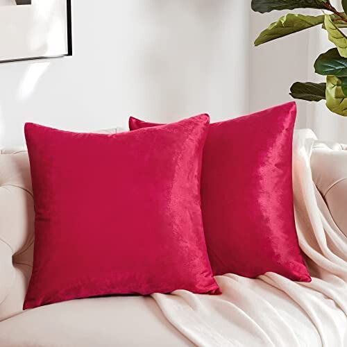 Röda sammetsörngott till soffan, set om 2, 22x22