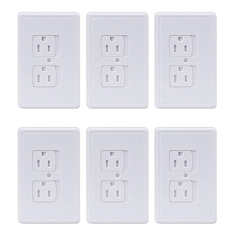 6-Pack Safety Self-Closing Outlet Covers, Wall Socket Plate Automatic Sliding Cap Cover For Child Proofing Outlets White
