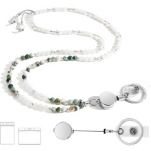 Lanyards for ID Badges and Keys, Beaded Lanyards for Women Natural Stone, Retractable Teacher Lanyard High-Performance Vertical Agate