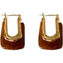 Chunky Clear Retro U Shaped Hoop Minimalist Square Resin Huggie Earrings for Women