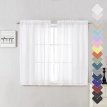 White Sheer Curtains 2 Panels, 100x130cm, Light Filtering Voile Drapes for Small Windows, Dual Rod Pocket, Compatible with Standard Rods