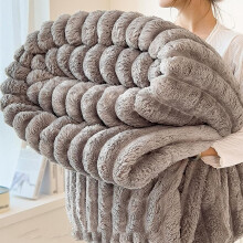 Super Soft Faux Fur Ribbed Fleece Throw Blanket, Cosy Warm Winter Thick Fleece Blanket for Sofa Bed Couch, Chunky Ribbed Cord Throw Blankets