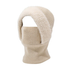 Thermal Lined Winter Hat And Scarf One Piece Thick Knitted Beanie Neck Gaiter For Men And Women Outdoor SizeBeige