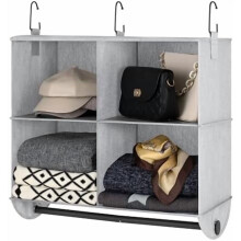 4-Section Hanging Closet Organizer with Metal Rod, Collapsible Shelves for Closet, Bedroom, Dorm, RV – Gray & White