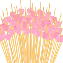 100 Pcs Pink Heart Cocktail Picks, 4.7", Bamboo Appetizer Toothpicks for Valentine's, Wedding & Birthday – Compatible with Party Supplies