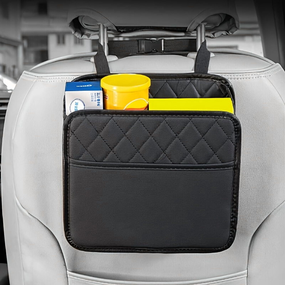 Car Seat Organizer Trash Can & Storage Pockets - Premium Pu Leather, Foldable Backseat Hanging Bag For Cars, Suvs, Trucks (Black) Black 9422877881765
