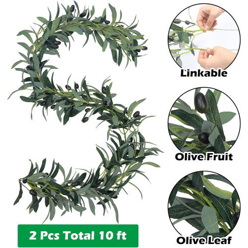 Guirlanda artificial de oliveira de 1,7 m com frutos. 1