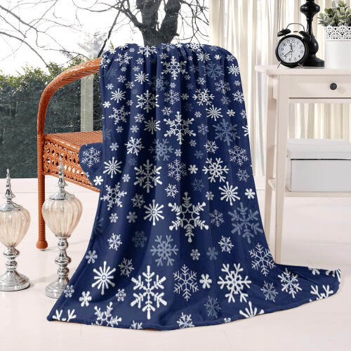 Dark Blue Snowflake Lamb Wool Throw Blanket 50x60 inches 1
