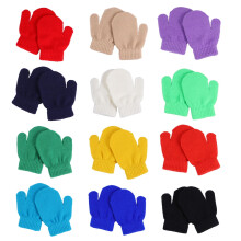 12Pairs Kid's Knitted Acrylic Gloves Winter Warm Mittens Lightweight Assorted Color