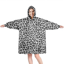 Black Leopard Print Wearable Blanket Hoodie, Cozy Fuzzy Pullover with Super Pockets – Compatible with Adults