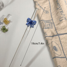 Paille en verre de 8 mm (1 pièce), paille réutilisable, paille papillon mignonne et résistante à la chaleur, idéale pour les fêtes, les