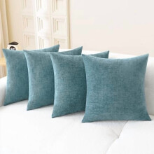 Capas de almofada decorativas em chenille azul-fumaça, pacote com 45x45 cm (18x18 polegadas)
