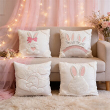 Osterhasen-Kissenbezug 45 x 45 cm, Osterdekoration, geeignet für Schlafzimmer und Sofa, Weihnachtsdekoration – Stil B (Herz-Schleifen-Hasen)