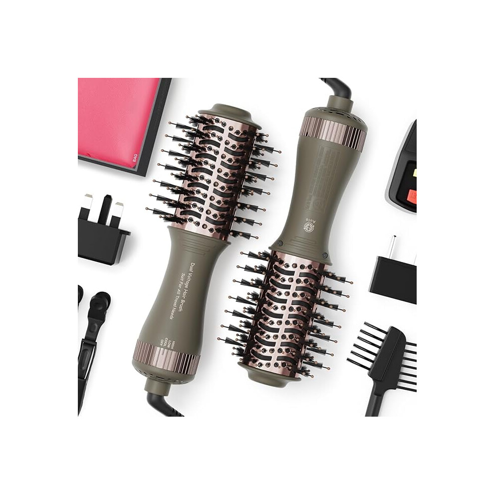2025 4-in-1 Dual Voltage Travel Hair Dryer Brush â Mini Hot Air Straightener & Curler with Titanium Barrel(Gold)