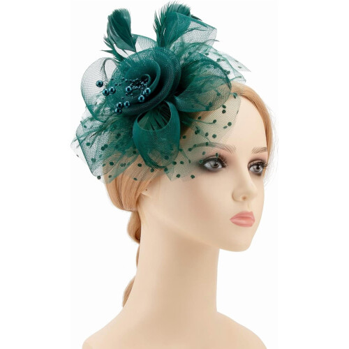 Κορδέλα για τα μαλλιά Fascinator με κορδέλες και φτερά από πλέγμα λουλουδιών 1