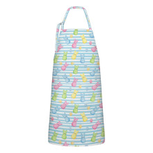 Grembiule in cotone e lino a righe blu con coniglietto pasquale, con tasche, impermeabile e regolabile, 33x27", per cucina, giardinaggio, barbecue,