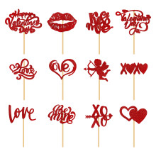 12PCS Glitter Love Heart Cupcake Toppers for Valentine's Day, Birthday, Wedding, Engagement – Compatible with Standard Cupcakes