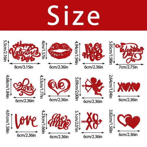 Valentine Cupcake Toppers Glitter Heart 12 pcs 2