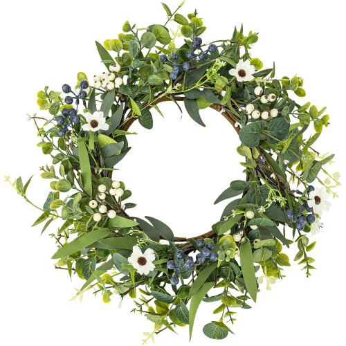 Coroa de primavera com eucalipto e mirtilos (56 cm)