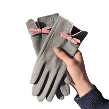 Mănuși tactile tricotate pentru femei cu fundă, căptușeală din fleece și