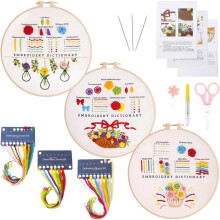 3-Set Embroidery Starter Kit: Easy Flower Stitch Patterns, Cotton Thread & Needles – DIY Craft Kit for Beginners, Women, Festival Gifts –
