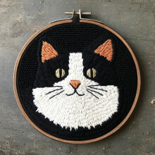 DIY Punch Needle Kit: Black & White Cat Pattern, Easy for Beginners, Includes Hoop & Stamped Design – Craft & Home Decor