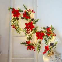 Guirnalda navideña LED con flores de Pascua y bayas (3 metros)