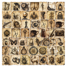 50pcs Retro Label Stickers with Nostalgic Old Items Design, Creative Patterns for Car & Stationery Box,A