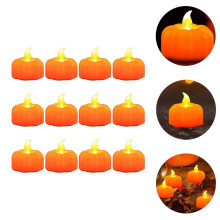 Juego de 12 decoraciones artificiales de calabaza naranja, de plástico, que funcionan con pilas para otoño y