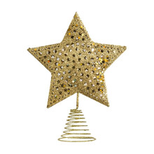 Christmas Tree Toppers Xmas Glitter Gold Hollow Star Treetop Topper for Christmas Tree Decoration