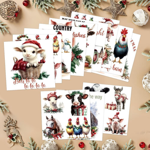 Αυτοκόλλητα μεταφοράς με τρυπάνι Farm Christmas 5,5x5,5" 12 τεμάχια 1