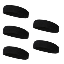 5-Pack Black Elastic Fitness Headbands, Soft, Sweat-Absorbing, Skin-Friendly for Daily Workout and Sports Use