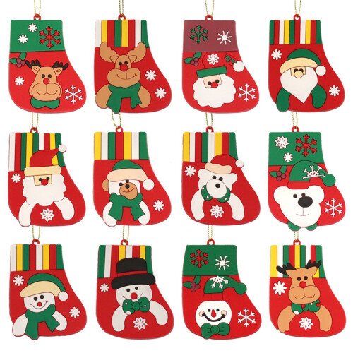 12er-Packung Weihnachtsstrumpf-Ornamente aus Holz 1