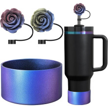 Protection en silicone dégradée + 2 couvre-paillettes à paillettes de 10 mm, fond antidérapant compatible avec les gobelets Stanley 20/30/40 oz