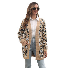 Oversized, openvallend gebreid vest met luipaardprint voor dames