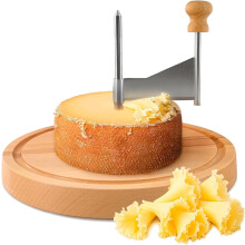 Stainless Steel Cheese Curler Wheel with Lid, Compatible with Sharp Blade Cheese & Chocolate Shaver, Wooden Base, Makes Cheese Rose Flowers