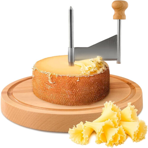Arricciaformaggio in acciaio inox con coperchio e base in legno