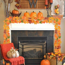 Ahornblatt-Rankengirlande, Herbstgrün, Rattan, 183 cm