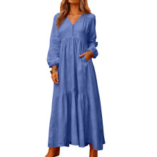 Vestido cigano azul escuro de algodão fluido tamanho 5XL