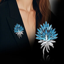 Broche de flor de cristal azul y blanco para mujer (1 pieza)