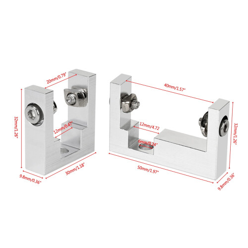 Bloco fixo para impressora 3D com perfil 2020/2040 e parafusos. 2
