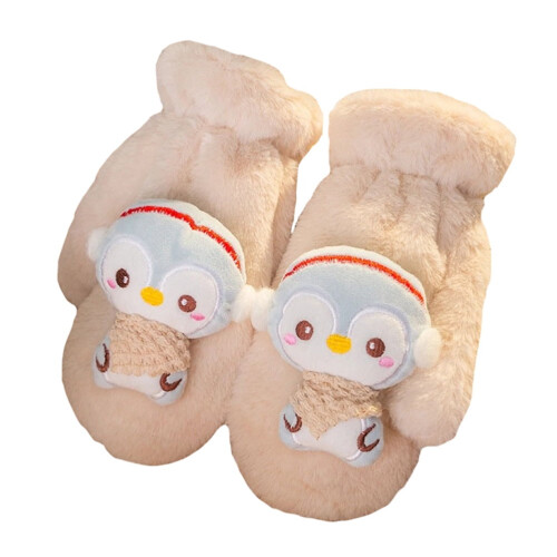 Beige Plüschfäustlinge, winterwarm, dekoratives Paar