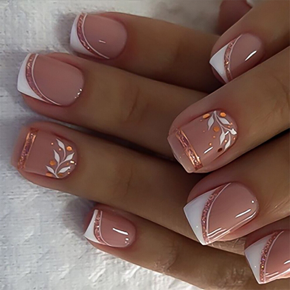 French Tip Press-On Nails Short Square 24 Pcs