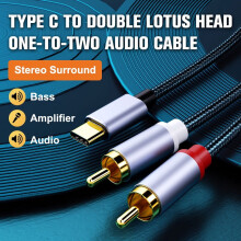 Type C to RCA Audio Cable, 1m Braided, Compatible with Laptop, Mobile Phone, Speaker & Amplifier